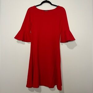 Lauren by Ralph Lauren Red Flare Half Sleeve Midi Dress